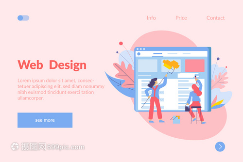 網頁開發平背景與涂鴉風格的畫家圖像,網頁,屏幕鏈接文本矢量插圖